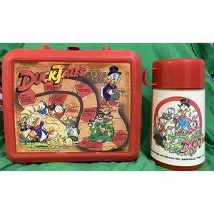 Vtg 1986 Disney Duck Tales Lunch Box & Thermos Aladdin Red Plastic COMPLETE!